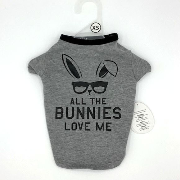 simply wag Other - Simply Wag Bunny Graphic Pet Shirt XS – “All The Bunnies Love Me” Gray